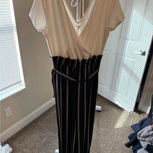 Maurices Black and White Striped Jumpsuit